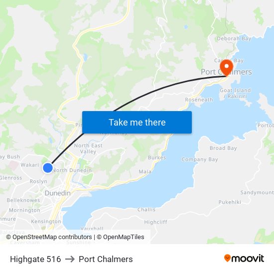 Highgate 516 to Port Chalmers map