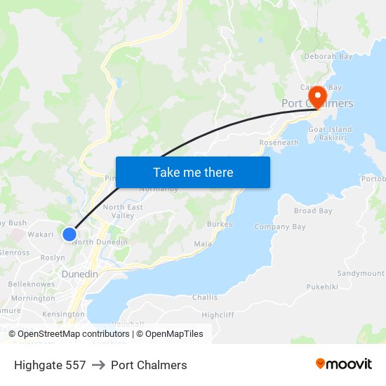 Highgate 557 to Port Chalmers map