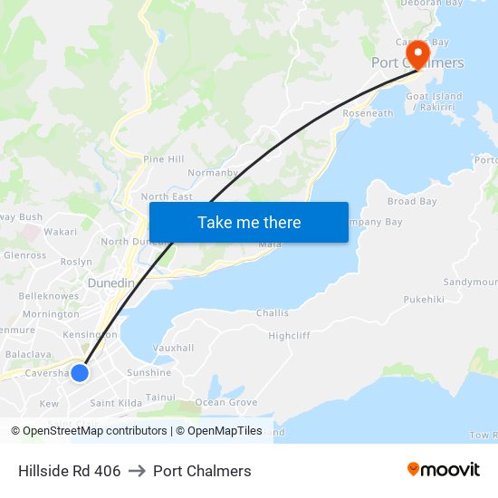 Hillside Rd 406 to Port Chalmers map