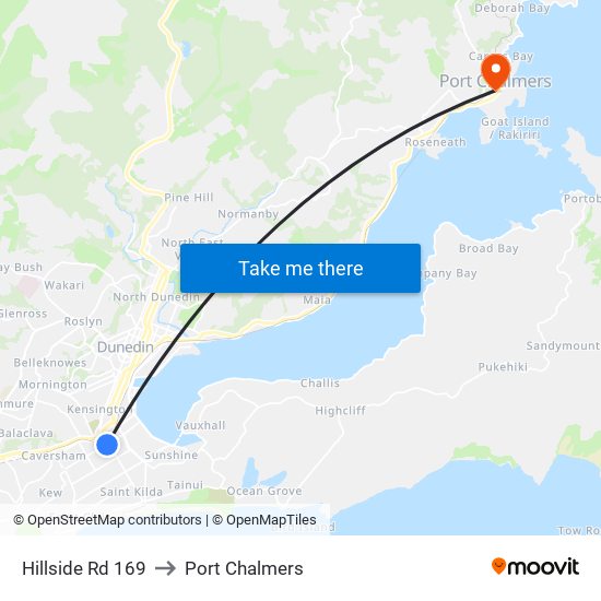 Hillside Rd 169 to Port Chalmers map