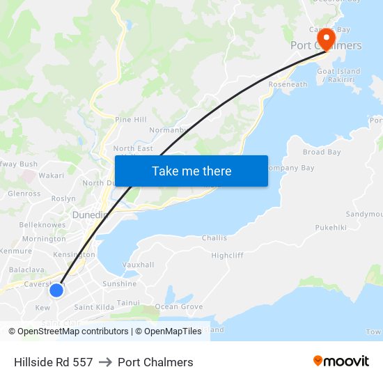 Hillside Rd 557 to Port Chalmers map