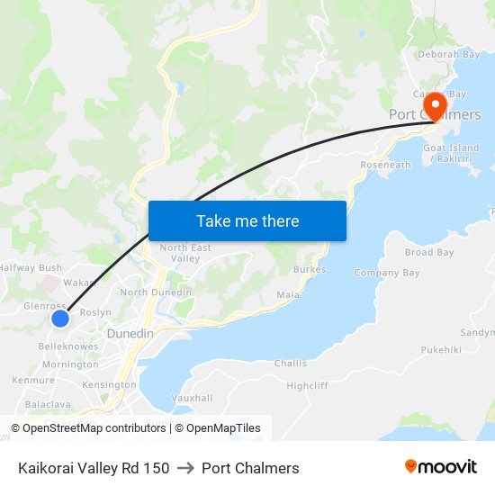 Kaikorai Valley Rd 150 to Port Chalmers map