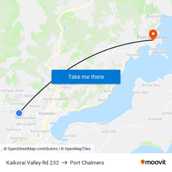 Kaikorai Valley Rd 232 to Port Chalmers map