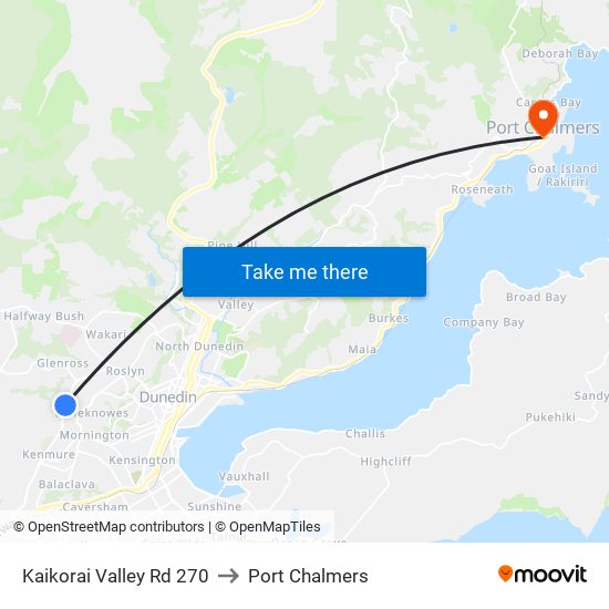Kaikorai Valley Rd 270 to Port Chalmers map