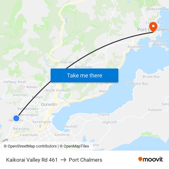 Kaikorai Valley Rd 461 to Port Chalmers map