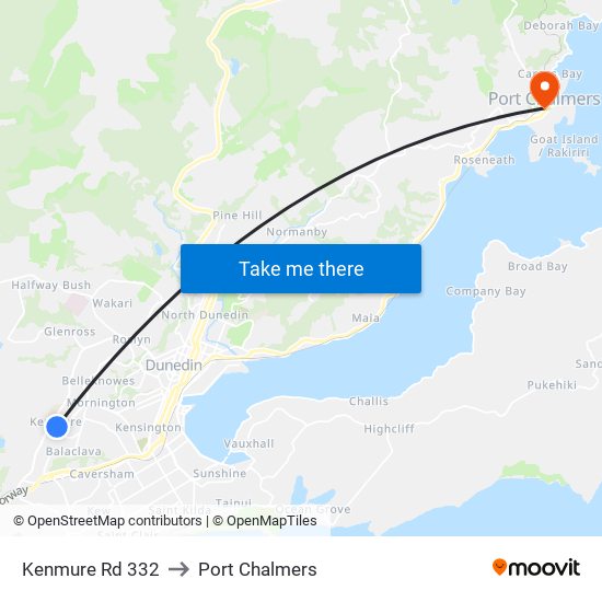 Kenmure Rd 332 to Port Chalmers map