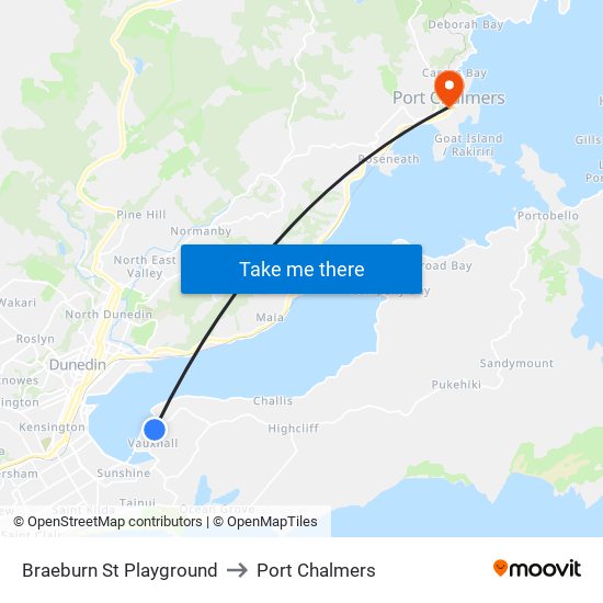 Braeburn St Playground to Port Chalmers map