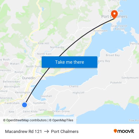 Macandrew Rd 121 to Port Chalmers map