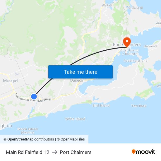 Main Rd Fairfield 12 to Port Chalmers map