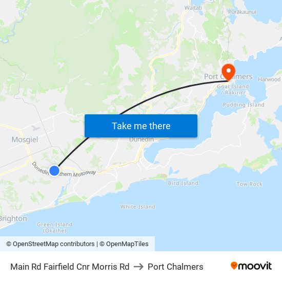 Main Rd Fairfield Cnr Morris Rd to Port Chalmers map