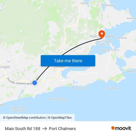Main South Rd 188 to Port Chalmers map