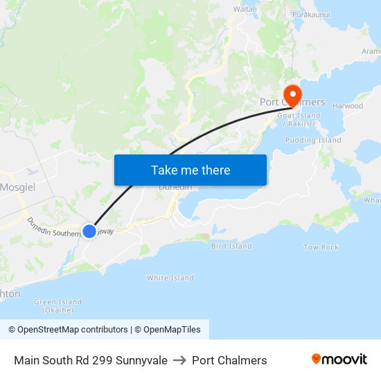 Main South Rd 299 Sunnyvale to Port Chalmers map