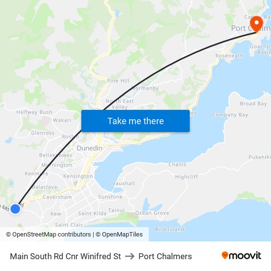 Main South Rd Cnr Winifred St to Port Chalmers map