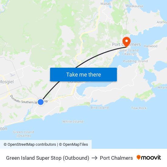 Green Island Super Stop (Outbound) to Port Chalmers map