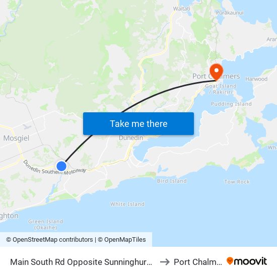 Main South Rd Opposite Sunninghurst Drive to Port Chalmers map