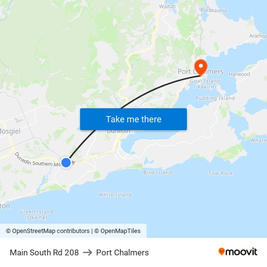 Main South Rd 208 to Port Chalmers map