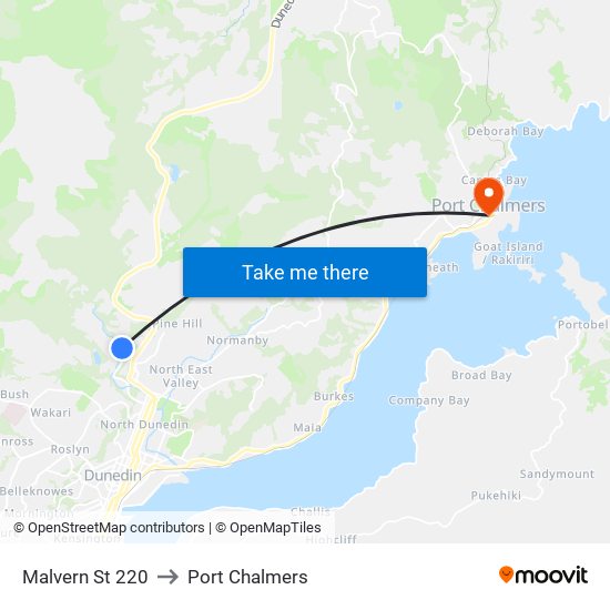 Malvern St 220 to Port Chalmers map