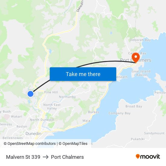 Malvern St 339 to Port Chalmers map