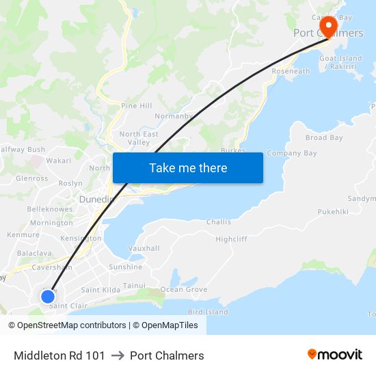 Middleton Rd 101 to Port Chalmers map