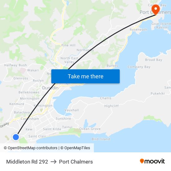 Middleton Rd 292 to Port Chalmers map