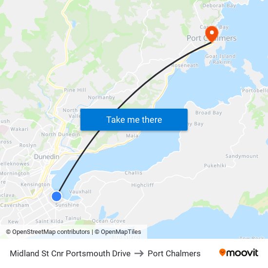 Midland St Cnr Portsmouth Drive to Port Chalmers map