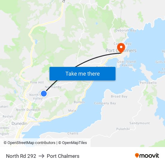 North Rd 292 to Port Chalmers map