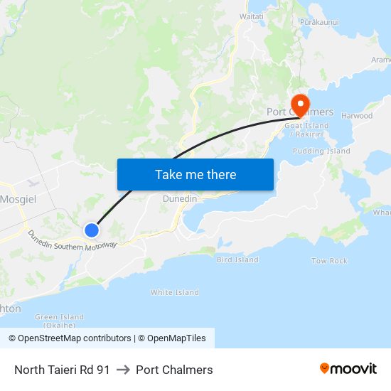 North Taieri Rd 91 to Port Chalmers map