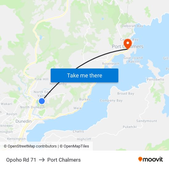 Opoho Rd 71 to Port Chalmers map