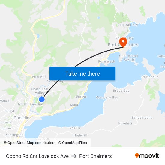 Opoho Rd Cnr Lovelock Ave to Port Chalmers map