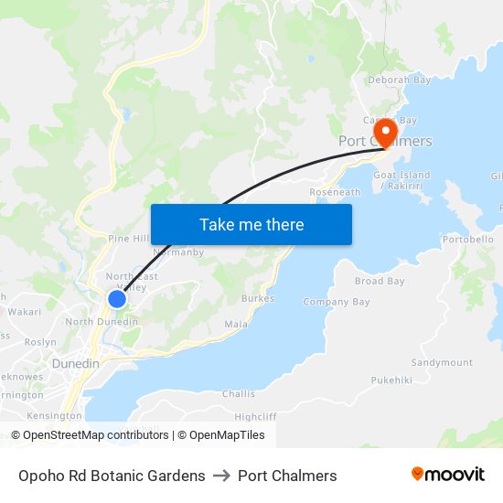Opoho Rd Botanic Gardens to Port Chalmers map
