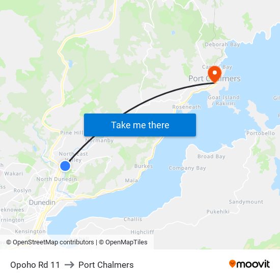Opoho Rd 11 to Port Chalmers map