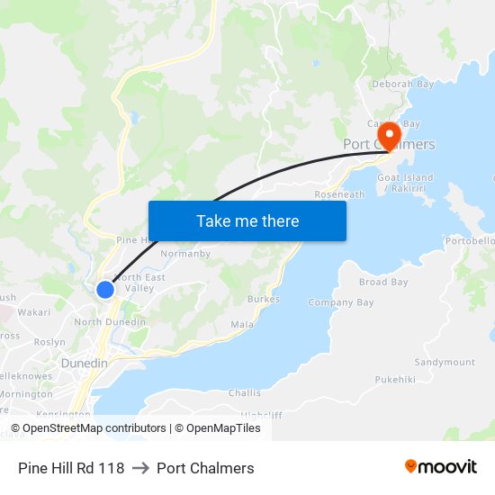 Pine Hill Rd 118 to Port Chalmers map