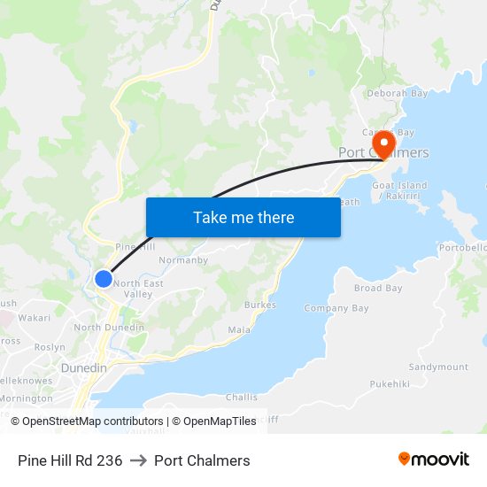 Pine Hill Rd 236 to Port Chalmers map