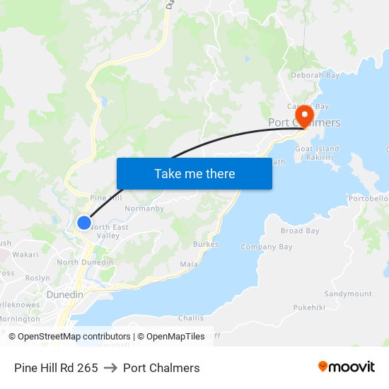 Pine Hill Rd 265 to Port Chalmers map