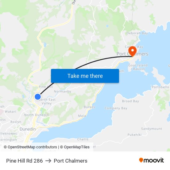 Pine Hill Rd 286 to Port Chalmers map