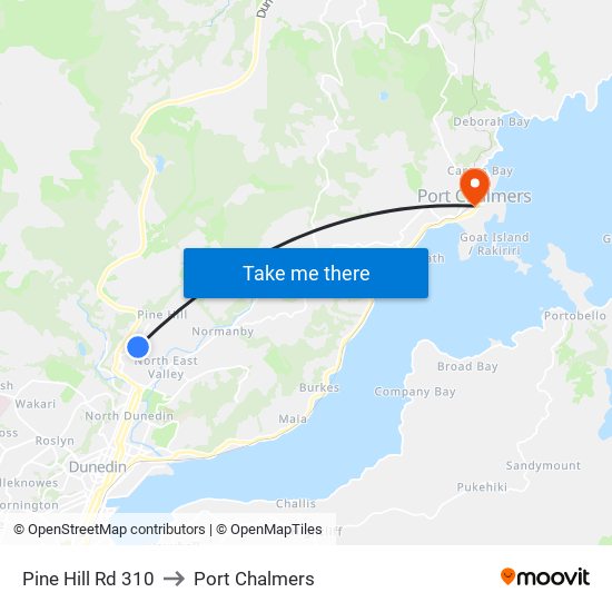 Pine Hill Rd 310 to Port Chalmers map