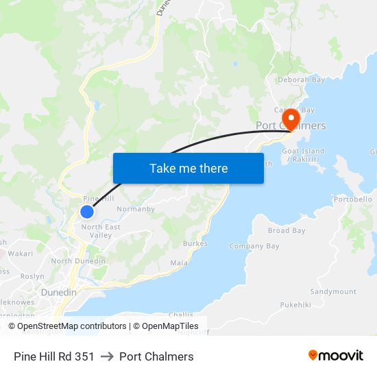 Pine Hill Rd 351 to Port Chalmers map