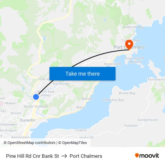Pine Hill Rd Cnr Bank St to Port Chalmers map