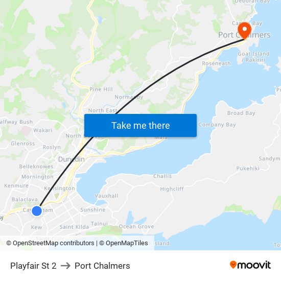 Playfair St 2 to Port Chalmers map