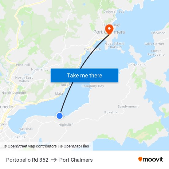 Portobello Rd 352 to Port Chalmers map