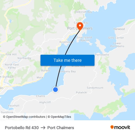 Portobello Rd 430 to Port Chalmers map