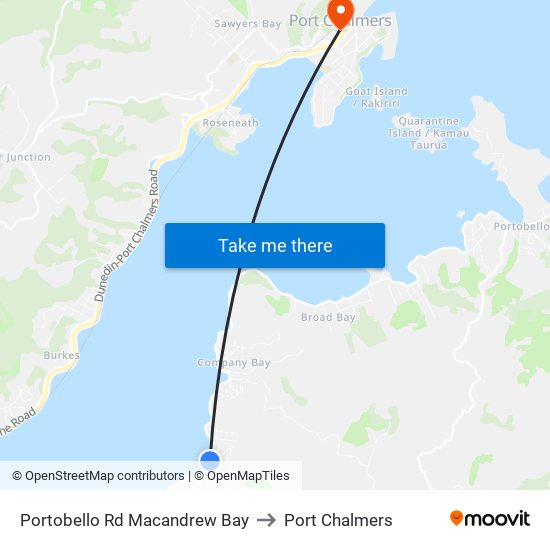 Portobello Rd Macandrew Bay to Port Chalmers map