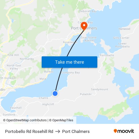 Portobello Rd Rosehill Rd to Port Chalmers map