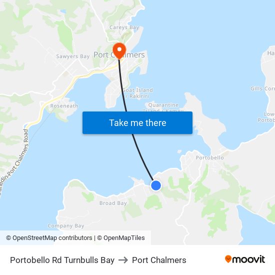 Portobello Rd Turnbulls Bay to Port Chalmers map