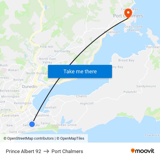 Prince Albert 92 to Port Chalmers map