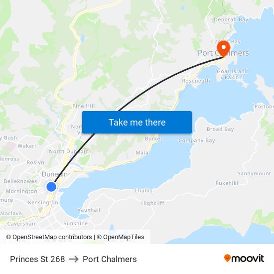 Princes St 268 to Port Chalmers map