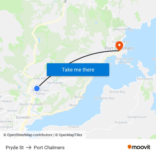 Pryde St to Port Chalmers map