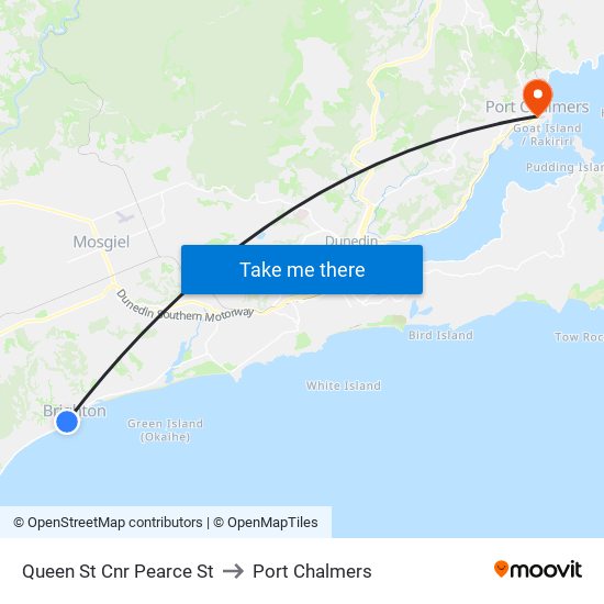 Queen St Cnr Pearce St to Port Chalmers map