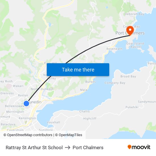 Rattray St Arthur St School to Port Chalmers map
