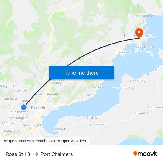 Ross St 10 to Port Chalmers map